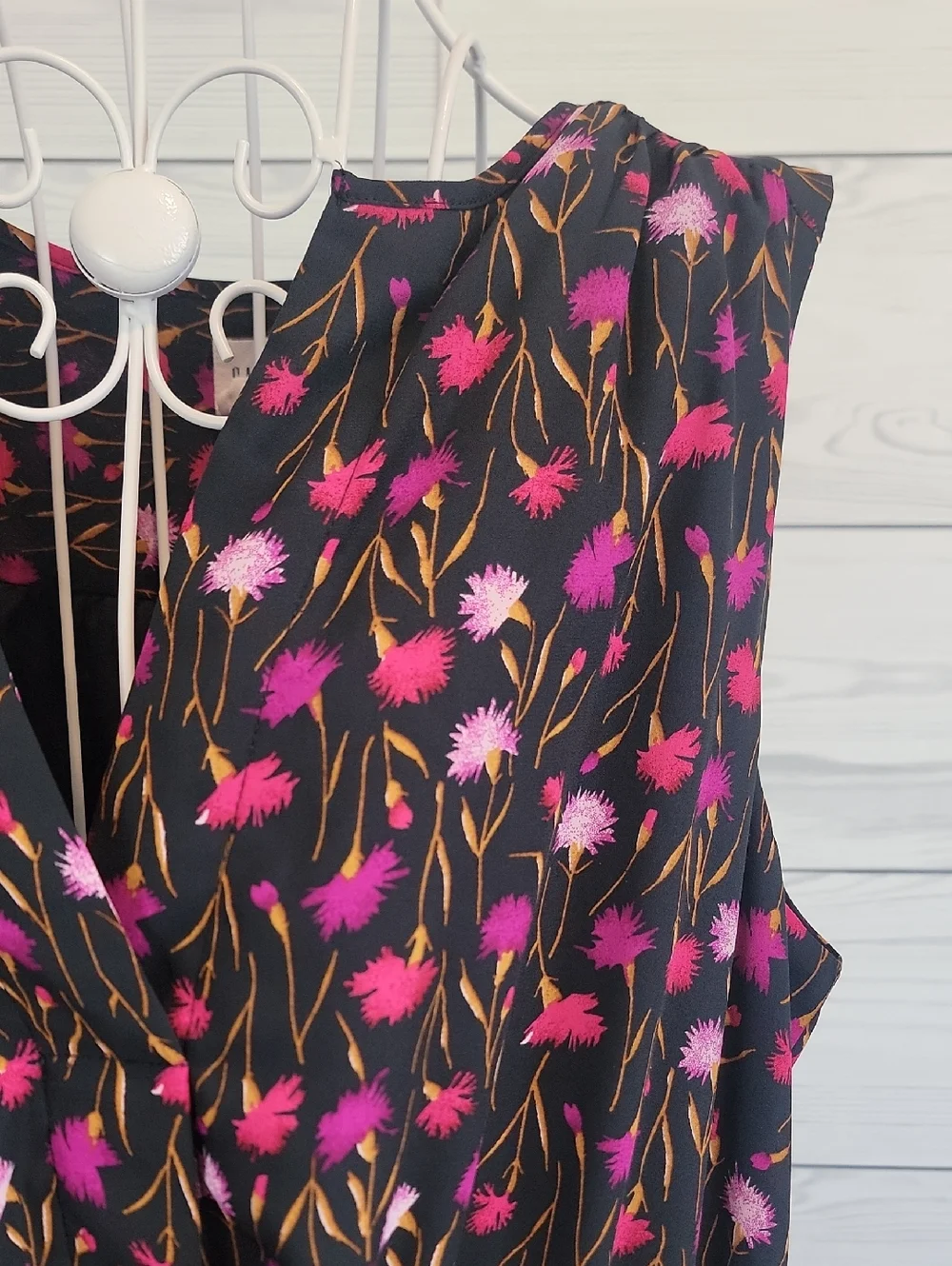 Gap Sleeveless Floral Tie-Waist Midi Dress - Black & Pink Floral Womens Size L